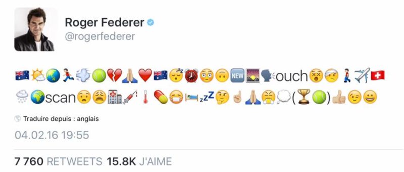Statut Twitter de Roger Federer en emoji